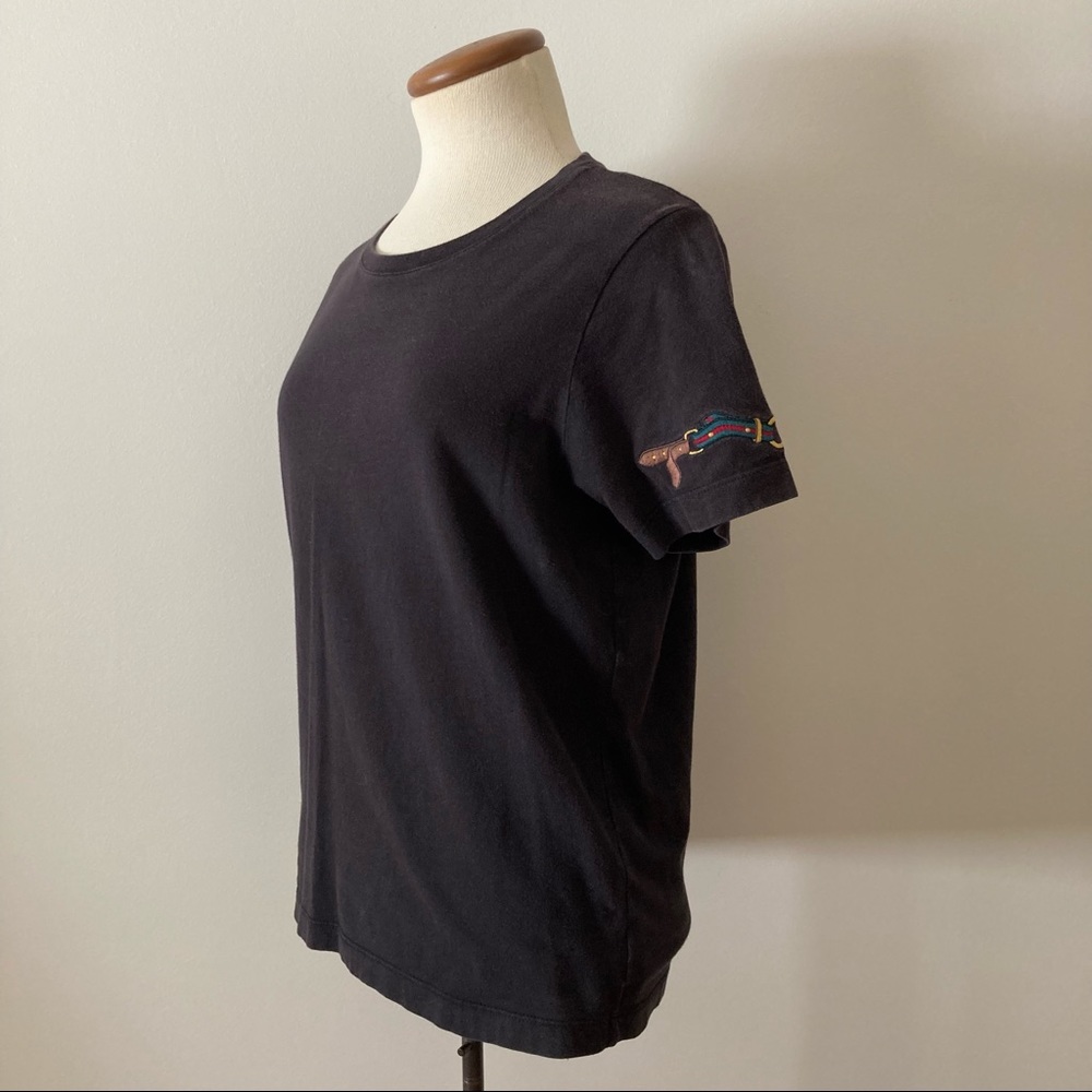 Vintage 90s Gucci horse bit embroidered black tee